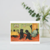 黒猫が恋に福を運ぶヴィンテージ ポストカード (スタンド正面)