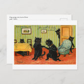 黒猫が恋に福を運ぶヴィンテージ ポストカード (正面/裏面)