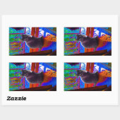 黒猫が戸口をサイケデリック守る 長方形シール (シート)