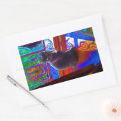 黒猫が戸口をサイケデリック守る 長方形シール (封筒)