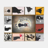 黒猫が月と背中の贈り物に愛する フリースブランケット (正面(横))