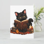 黒猫が本を読むハロウィンパーティー招待状 招待状 (スタンド正面)
