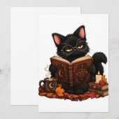 黒猫が本を読むハロウィンパーティー招待状 招待状 (正面/裏面)