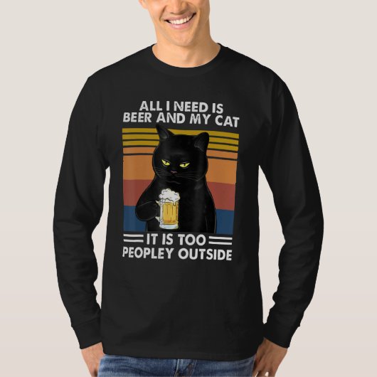 黒猫が欲しいのはビールと私の猫だ Tシャツ (正面)