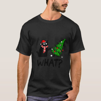 黒猫が猫を倒すために木を押している W Tシャツ