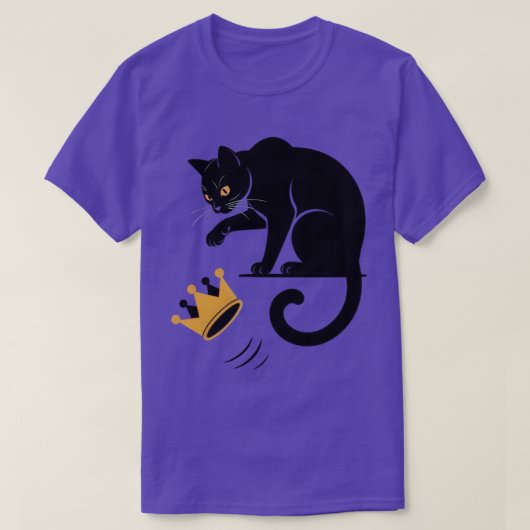 黒猫が王冠をなぎ倒す Tシャツ (デザイン正面)
