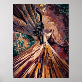 黒猫が登り始めるポスタープリントウォールアート ポスター