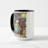 黒猫が登場するかわいいハロウィーンの魔女 マグカップ (正面左)