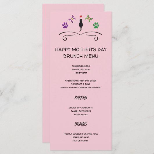 黒猫が登場するハッピーマザーデイメニュー メニュー (正面/裏面)