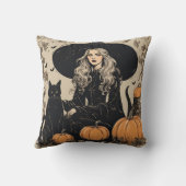 黒猫が登場する可愛いヴィンテージハロウィーンの魔女 クッション (裏面)