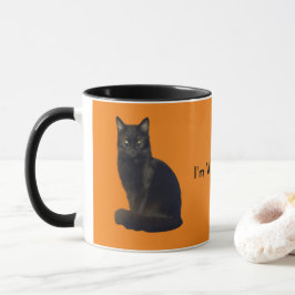 黒猫が目を見張る |オレンジ |あなたを見ている マグカップ