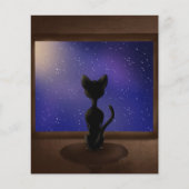 黒猫が窓から夜空の星を眺める (正面)