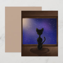 黒猫が窓から夜空の星を眺める
