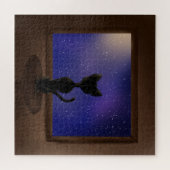 黒猫が窓から夜空の星を眺める ジグソーパズル (横)