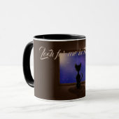 黒猫が窓から夜空の星を眺める マグカップ (正面左)