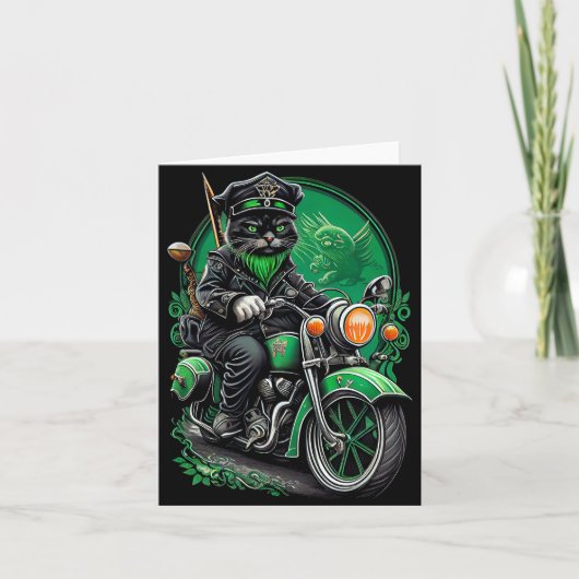 黒猫が自転車に乗ってセントパトリックデー カード (正面)