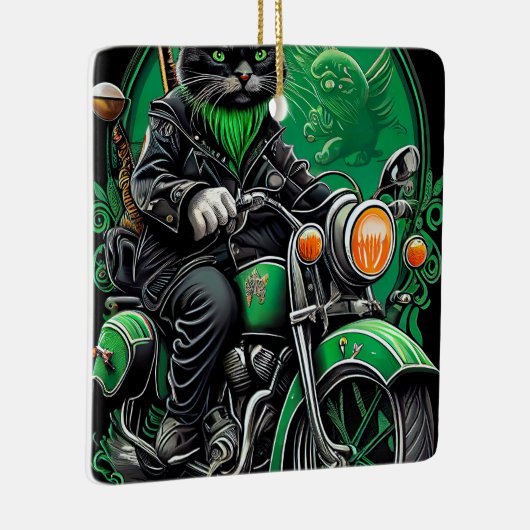 黒猫が自転車を運転する聖パトリックの日 セラミックオーナメント (右)
