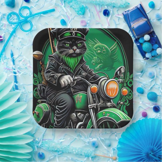 黒猫が自転車を運転する聖パトリックの日 ペーパープレート (パーティー)