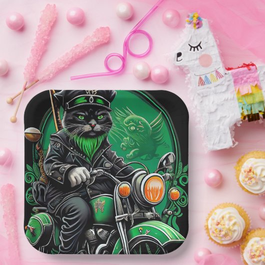 黒猫が自転車を運転する聖パトリックの日 ペーパープレート (パーティー)