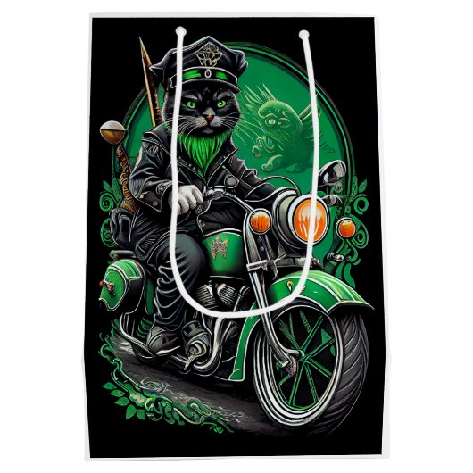 黒猫が自転車を運転する聖パトリックの日 ミディアムペーパーバッグ (裏面)