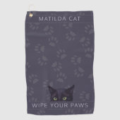 黒猫が足を拭くペット名ゴルフタオル ゴルフタオル (正面)
