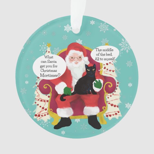 黒猫が願い写真でサンタ笑わされるを訪れる オーナメント (正面)