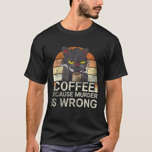 黒猫が飲むのが殺人だからコーヒー Tシャツ (正面)