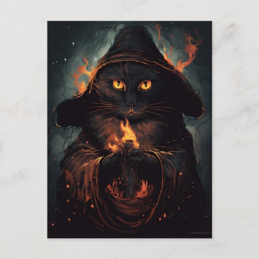 . .黒猫が魔法のはがきをキャスト ポストカード (正面)