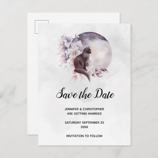 黒猫が魔法の満月でデートを救う インビテーションポストカード (正面/裏面)