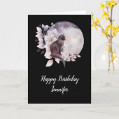 黒猫が魔法の満月誕生日の前に カード (黄色い花)