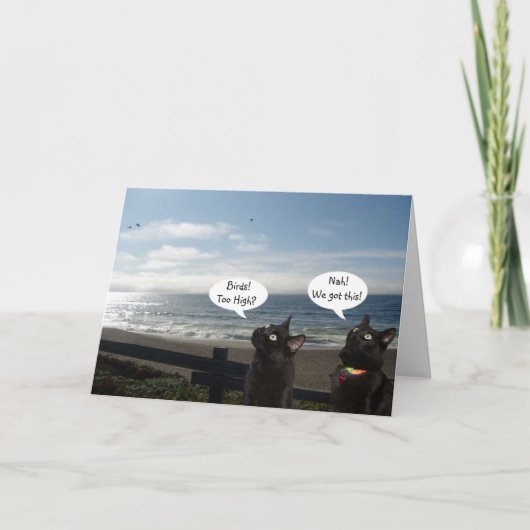 黒猫が鳥を飼いたい勇気付けられる カード (正面)