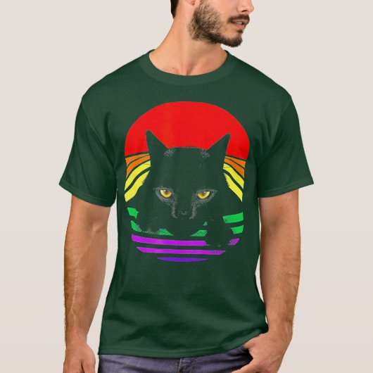 黒猫がLGBTの明るい虹を描く Tシャツ (正面)