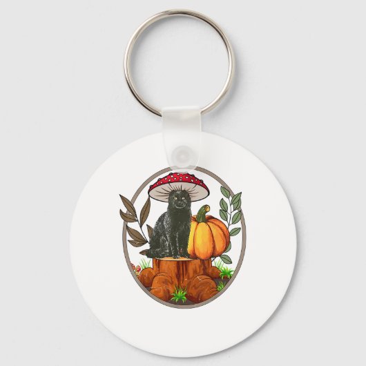 黒猫きのこのシャツ男の赤ちゃん幼児かわいいコット キーホルダー (正面)
