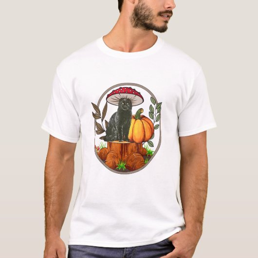 黒猫きのこのシャツ男の赤ちゃん幼児かわいいコット Tシャツ (正面)