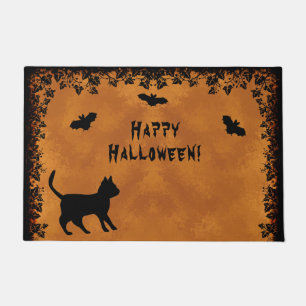 黒猫こうもりハッピーハローウィン ドアマット
