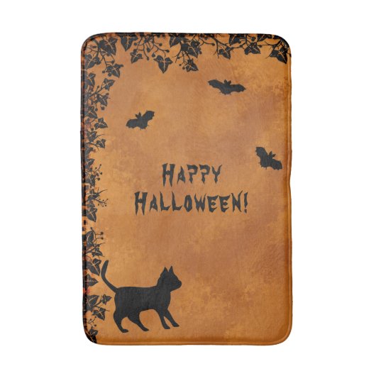 黒猫こうもりハッピーハローウィン バスマット (正面縦)
