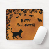 黒猫こうもりハッピーハローウィン マウスパッド (マウス)