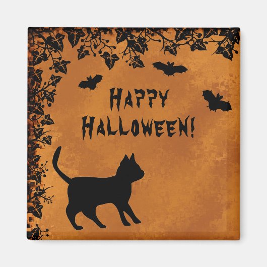 黒猫こうもりハッピーハローウィン マグネット (正面)