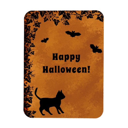 黒猫こうもりハッピーハローウィン マグネット (縦)
