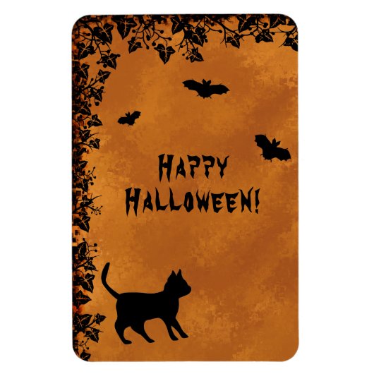 黒猫こうもりハッピーハローウィン マグネット (縦)