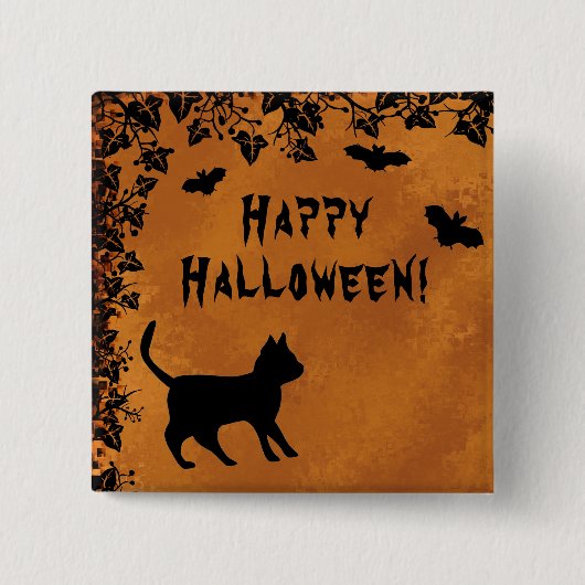 黒猫こうもりハッピーハローウィン 缶バッジ (正面)