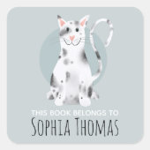 黒猫この本は名前キッズ蔵書票 スクエアシール (正面)