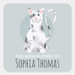 黒猫この本は名前キッズ蔵書票 スクエアシール