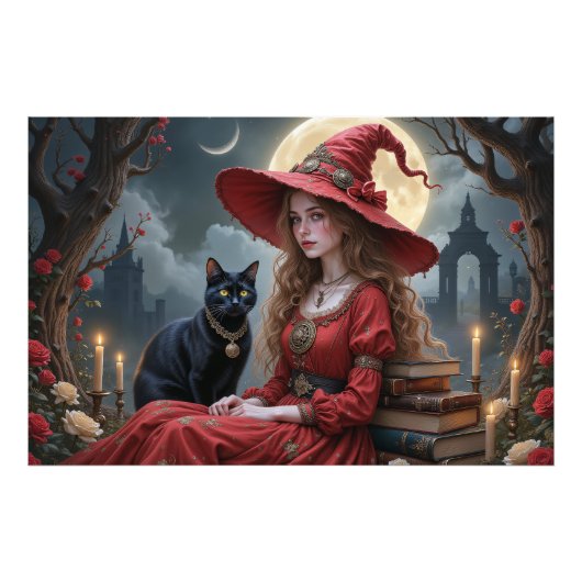 黒猫で魅惑の魔女 フォトプリント            (正面)