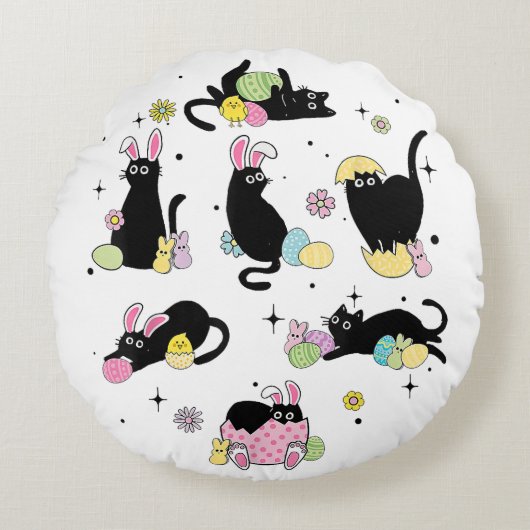 黒猫とうさぎの卵 ラウンドクッション (正面)