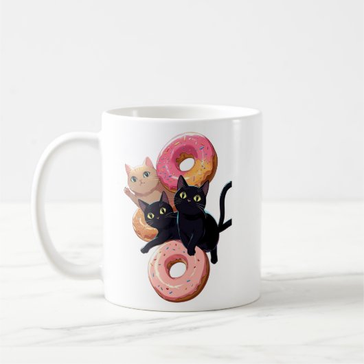 「黒猫とおいしいドーナツ、完璧なコムビン コーヒーマグカップ (左)