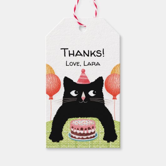 黒猫とお誕生日ケーキ感謝してい君 ギフトタグ (正面)