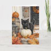 黒猫とかぼちゃのハロウィンぬりえページ カード (正面)