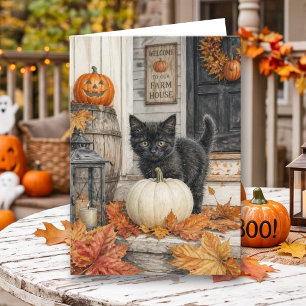 黒猫とかぼちゃのハロウィンぬりえページ カード