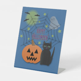 黒猫とかぼちゃのハロウィンイラスト 台座サイン